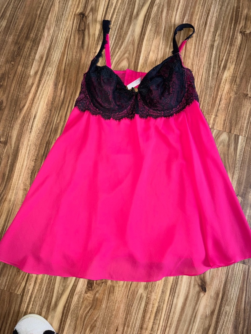 Cacique Babydoll Black & Hot Pink Lace Trim Chemise 22 24 - Women Intimates